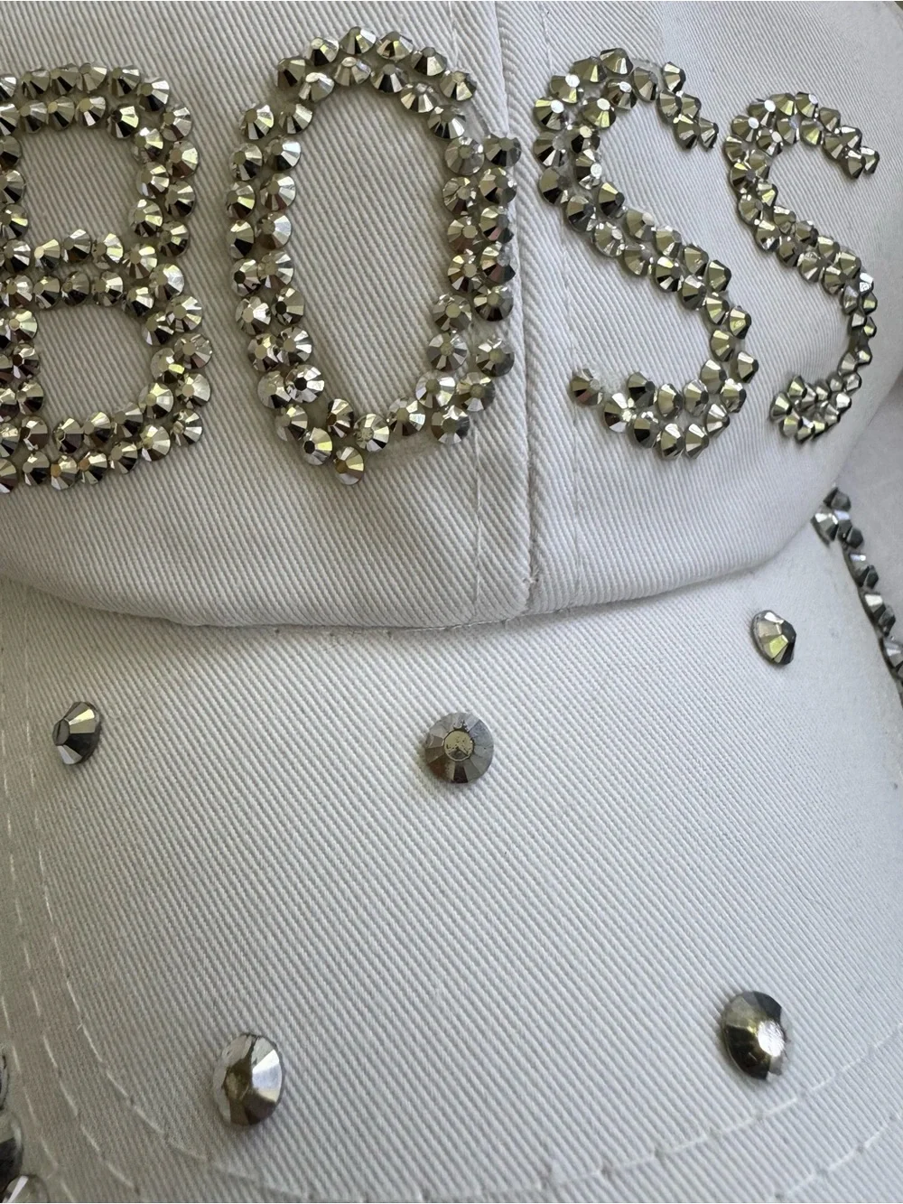 Bling Boss Rhinestone Embellished Adjustable Slideback White Hat